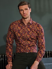 Brook Taverner Red Conker Printed Cotton Shirt - Image 1 of 7