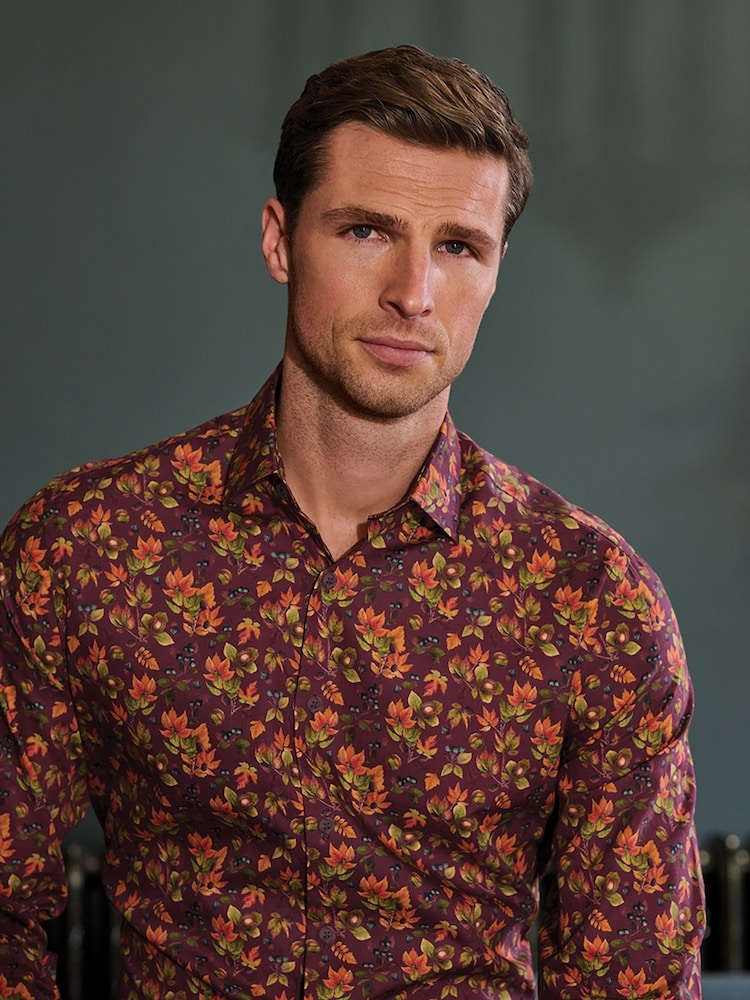 Brook Taverner Red Conker Printed Cotton Shirt - Image 2 of 7 Brook Taverner Red Conker Printed Cotton Shirt - Image 2 of 7