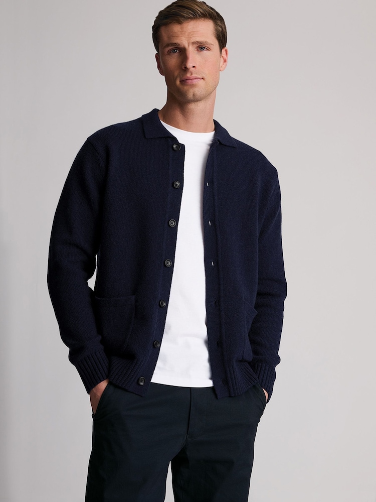 Brook Taverner Blue Lambswool Blend Button-Through Cardigan - Image 2 of 5 Brook Taverner Blue Lambswool Blend Button-Through Cardigan - Image 2 of 5