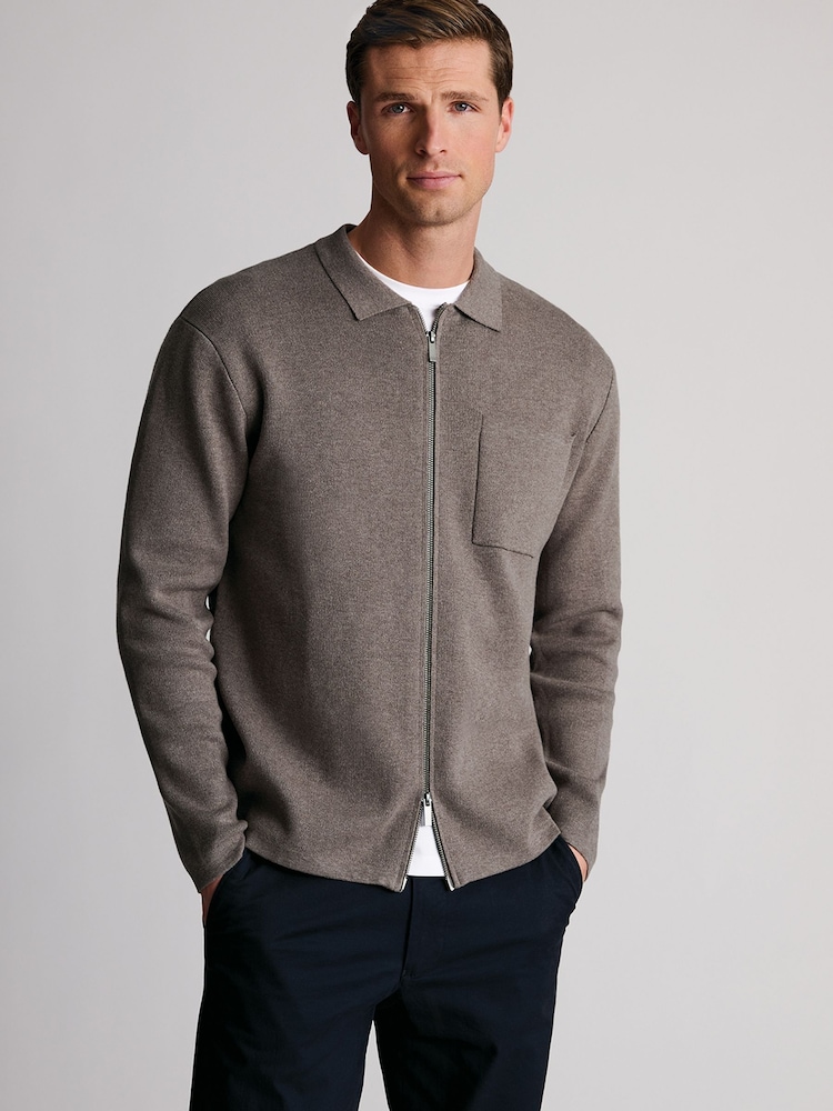 Brook Taverner Brown Milano Cotton Full Zip Cardigan - Image 2 of 5