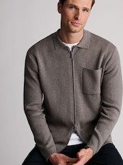Brook Taverner Brown Milano Cotton Full Zip Cardigan - Image 3 of 5