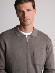 Brook Taverner Brown Milano Cotton Full Zip Cardigan - Image 4 of 5