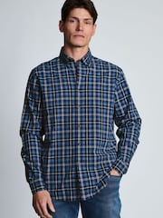 Albastru - Brook Taverner Herringbone Tonal Check Cotton Shirt - Imaginea 2 din 7