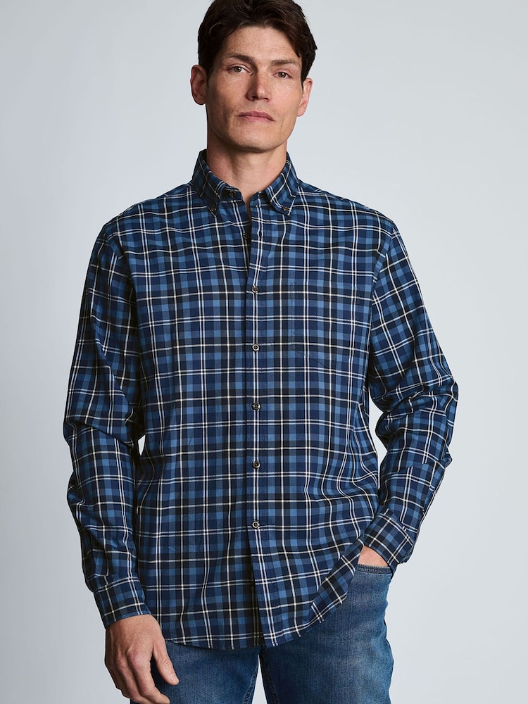 Albastru - Brook Taverner Herringbone Tonal Check Cotton Shirt - Imaginea 2 din 7