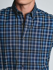 Albastru - Brook Taverner Herringbone Tonal Check Cotton Shirt - Imaginea 3 din 7