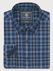 Albastru - Brook Taverner Herringbone Tonal Check Cotton Shirt - Imaginea 5 din 7