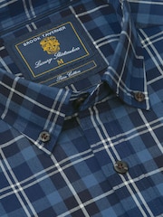Albastru - Brook Taverner Herringbone Tonal Check Cotton Shirt - Imaginea 6 din 7