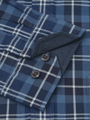 Albastru - Brook Taverner Herringbone Tonal Check Cotton Shirt - Imaginea 7 din 7