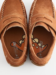 Tan Brown Wide Fit (G) Leather Penny Loafers with Touch and Close Fastening - Image 3 of 6