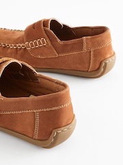 Tan Brown Wide Fit (G) Leather Penny Loafers with Touch and Close Fastening - Image 5 of 6