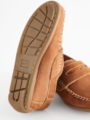 Tan Brown Wide Fit (G) Leather Penny Loafers with Touch and Close Fastening - Image 6 of 6
