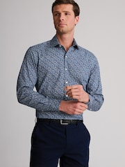 Brook Taverner Dark Blue Floral Print Cotton Shirt - Image 1 of 7
