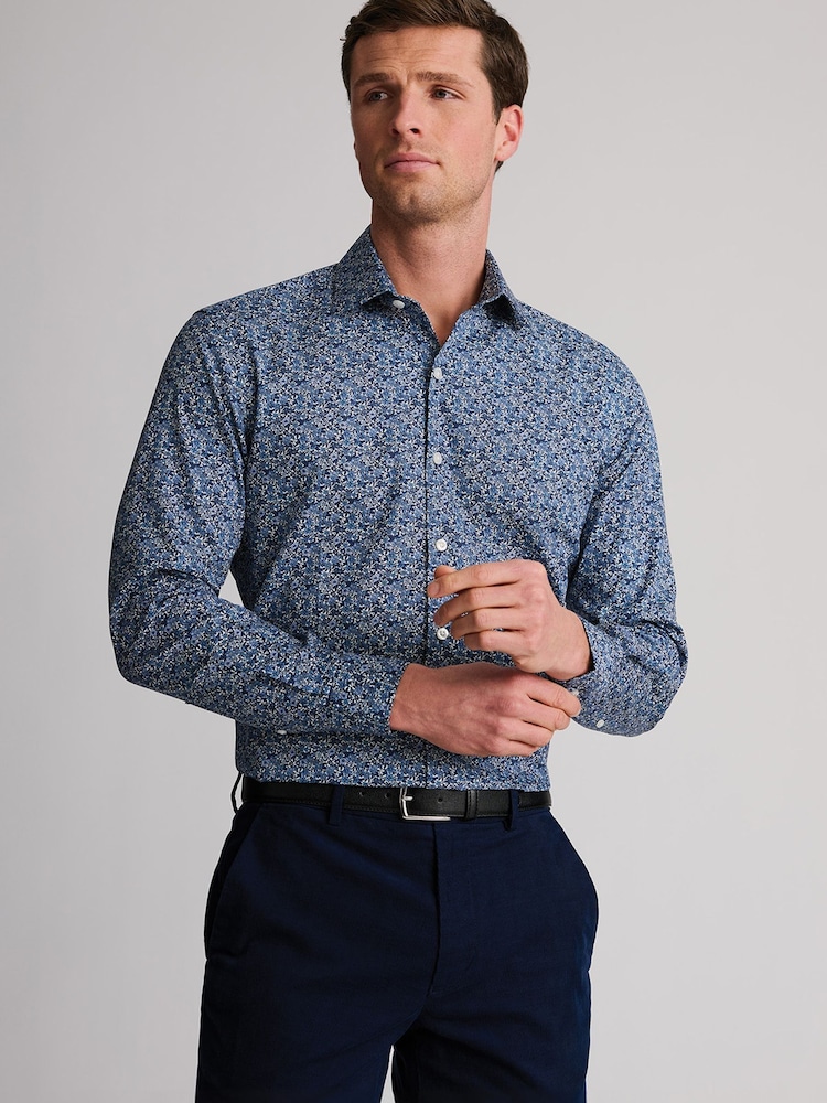 Brook Taverner Dark Blue Floral Print Cotton Shirt - Image 1 of 7 Brook Taverner Dark Blue Floral Print Cotton Shirt - Image 1 of 7