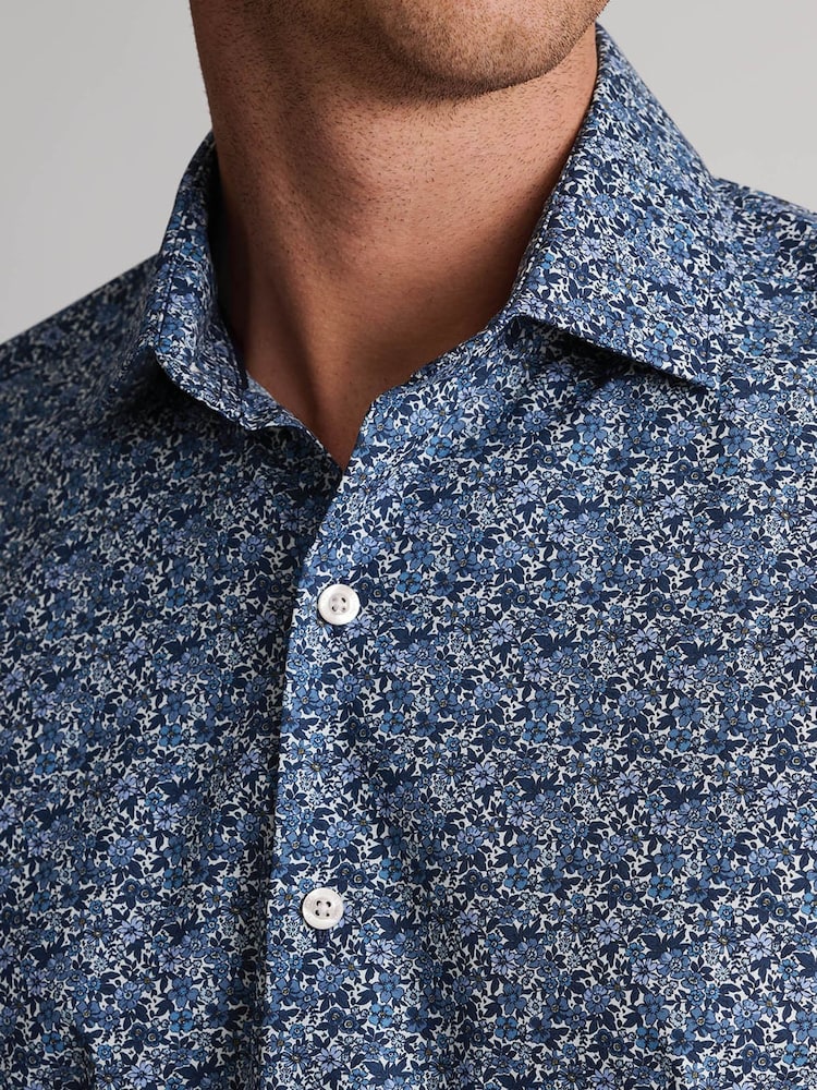Brook Taverner Dark Blue Floral Print Cotton Shirt - Image 2 of 7 Brook Taverner Dark Blue Floral Print Cotton Shirt - Image 2 of 7
