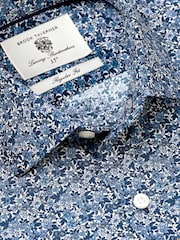 Brook Taverner Dark Blue Floral Print Cotton Shirt - Image 6 of 7