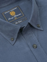 Plavo - Brook Taverner Cotton Needlecord Shirt - Slika 6 od 7