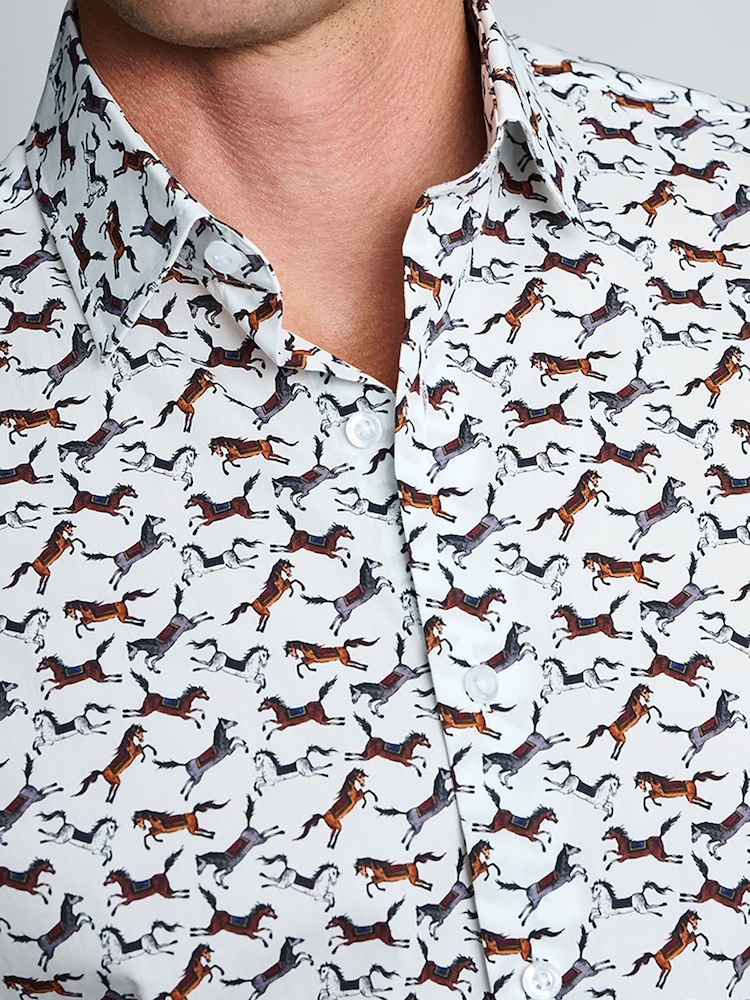 Brook Taverner Natural Horse Printed Cotton Shirt - Image 2 of 5 Brook Taverner Natural Horse Printed Cotton Shirt - Image 2 of 5