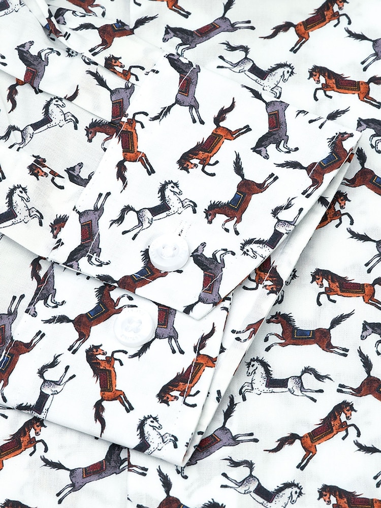 Brook Taverner Natural Horse Printed Cotton Shirt - Image 5 of 5 Brook Taverner Natural Horse Printed Cotton Shirt - Image 5 of 5