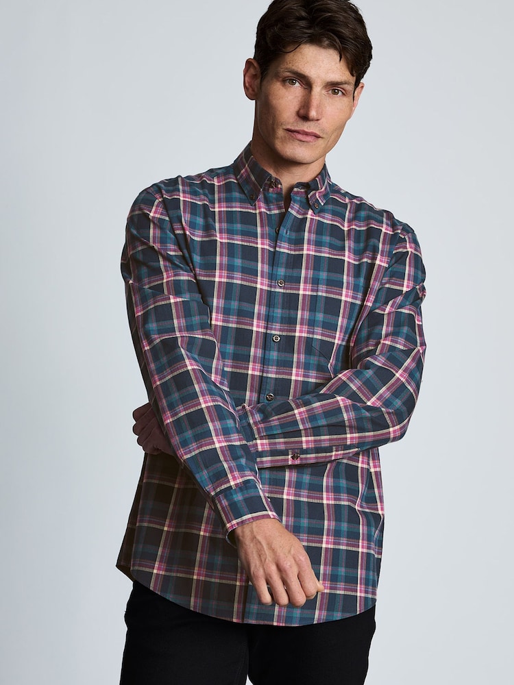 Zils - Brook Taverner Small Plaid Herringbone Cotton Shirt - Attēls 2 no 6