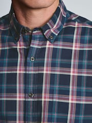Zils - Brook Taverner Small Plaid Herringbone Cotton Shirt - Attēls 3 no 6