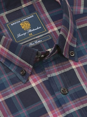 Zils - Brook Taverner Small Plaid Herringbone Cotton Shirt - Attēls 5 no 6