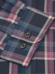 Zils - Brook Taverner Small Plaid Herringbone Cotton Shirt - Attēls 6 no 6