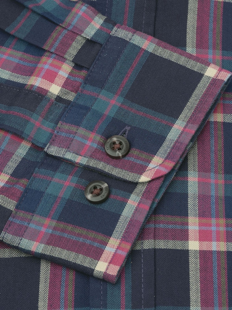 Zils - Brook Taverner Small Plaid Herringbone Cotton Shirt - Attēls 6 no 6