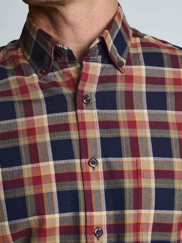 Tumši zils - Brook Taverner Small Plaid Herringbone Cotton Shirt - Attēls 2 no 7