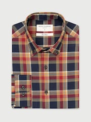 Tumši zils - Brook Taverner Small Plaid Herringbone Cotton Shirt - Attēls 5 no 7