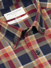 Tumši zils - Brook Taverner Small Plaid Herringbone Cotton Shirt - Attēls 6 no 7