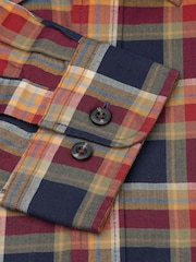 Tumši zils - Brook Taverner Small Plaid Herringbone Cotton Shirt - Attēls 7 no 7