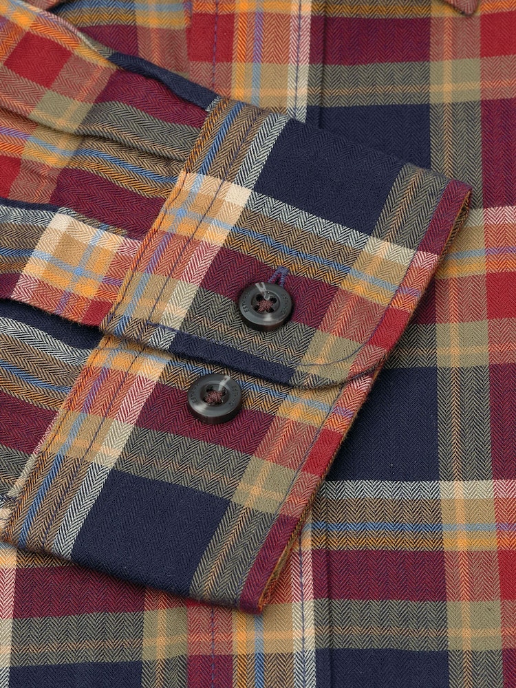 Tumši zils - Brook Taverner Small Plaid Herringbone Cotton Shirt - Attēls 7 no 7