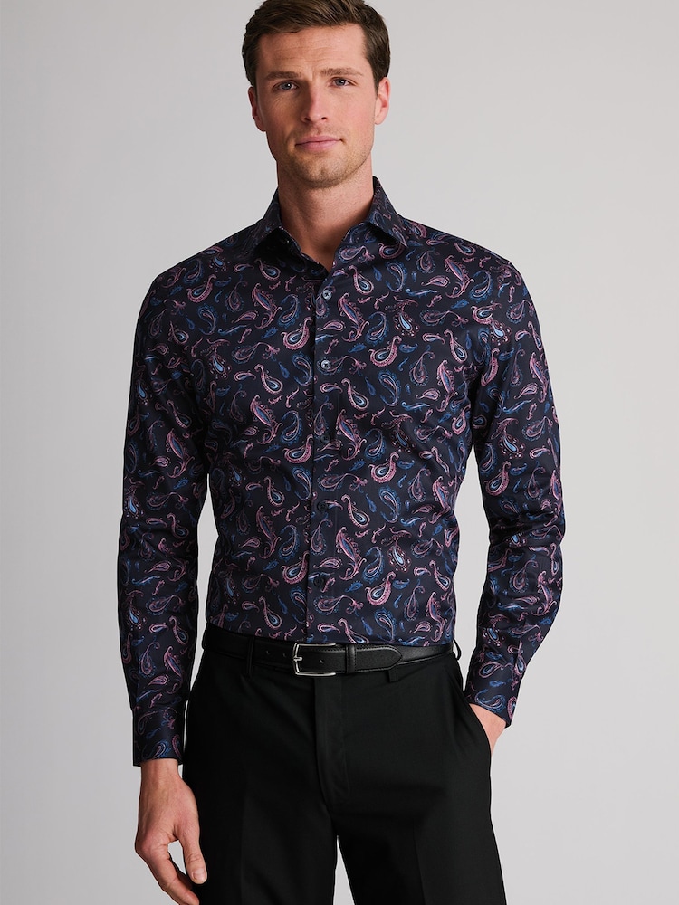 Brook Taverner Blue Paisley Print Cotton Shirt - Image 1 of 4 Brook Taverner Blue Paisley Print Cotton Shirt - Image 1 of 4