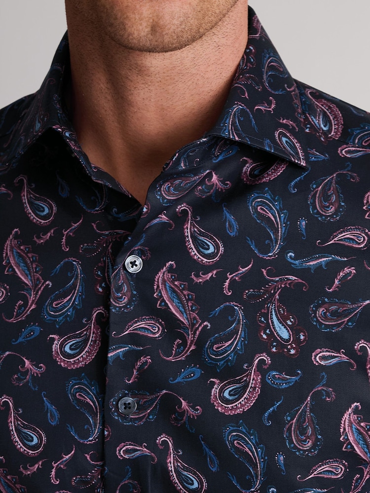 Brook Taverner Blue Paisley Print Cotton Shirt - Image 2 of 4 Brook Taverner Blue Paisley Print Cotton Shirt - Image 2 of 4