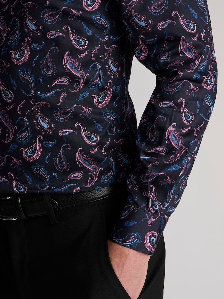 Brook Taverner Blue Paisley Print Cotton Shirt - Image 4 of 4 Brook Taverner Blue Paisley Print Cotton Shirt - Image 4 of 4