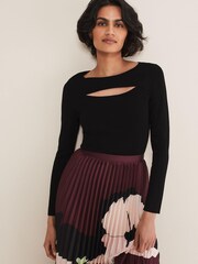 Phase Eight Black Cut-Out Neck Ciara Fitted Knit Jumper - Image 1 of 7