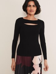 Phase Eight Black Cut-Out Neck Ciara Fitted Knit Jumper - Image 4 of 7