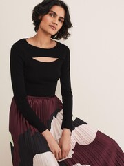 Phase Eight Black Cut-Out Neck Ciara Fitted Knit Jumper - Image 5 of 7