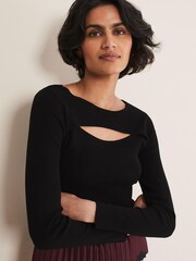 Phase Eight Black Cut-Out Neck Ciara Fitted Knit Jumper - Image 6 of 7