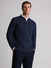 Marineblau/blau - Brook Taverner Lambswool Blend Quarter Zip Jumper - Bild 1 von 5