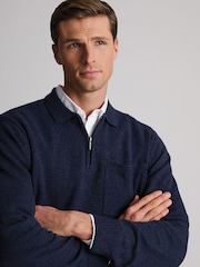 Marineblau/blau - Brook Taverner Lambswool Blend Quarter Zip Jumper - Bild 2 von 5