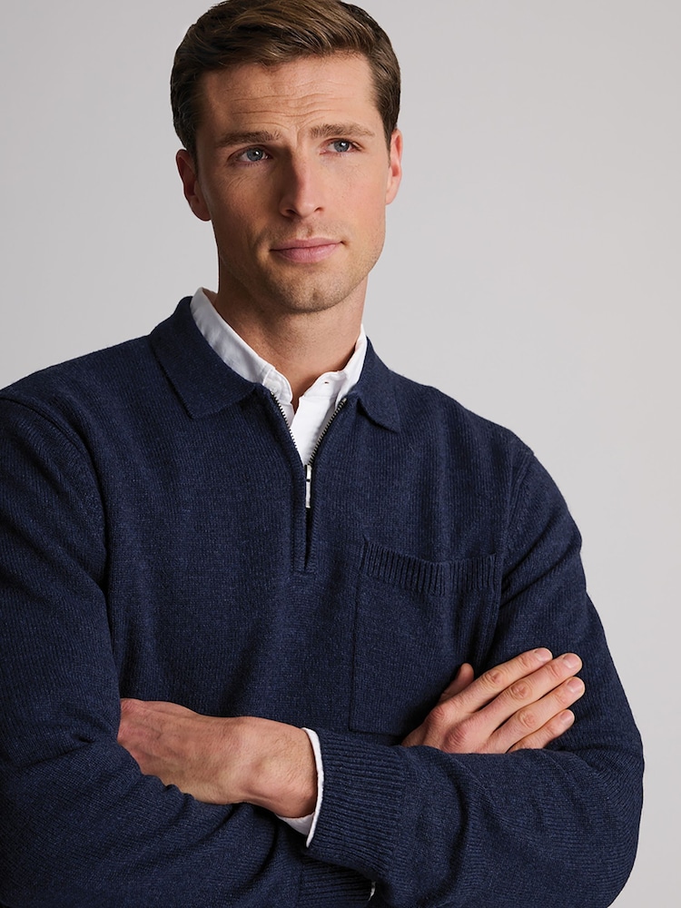 Marineblau/blau - Brook Taverner Lambswool Blend Quarter Zip Jumper - Bild 2 von 5