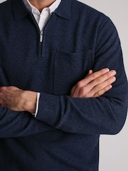 Marineblau/blau - Brook Taverner Lambswool Blend Quarter Zip Jumper - Bild 4 von 5
