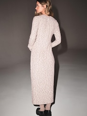 Neutral Cosy Ribbed Button Detail Midi Dress - Image 3 of 6