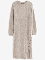 Neutral Cosy Ribbed Button Detail Midi Dress - Image 5 of 6