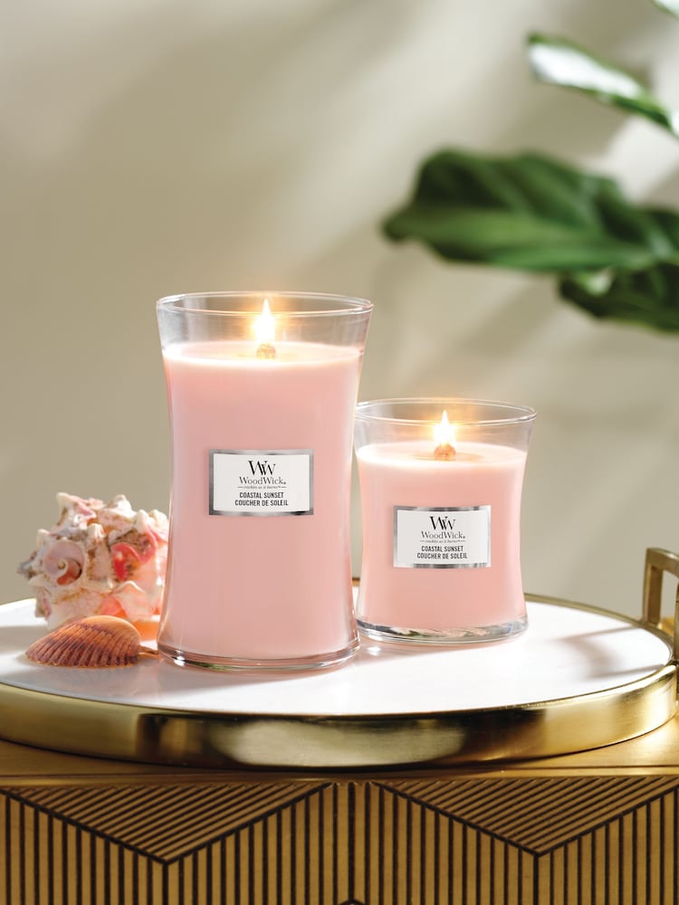 Woodwick Pink Medium Hourglass Scented Candle with Crackle Wick Sunset - Image 2 of 4