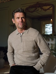 Natur - Brook Taverner Lambswool Blend Quarter Zip Jumper - Bild 1 von 5