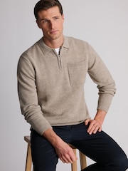 Natur - Brook Taverner Lambswool Blend Quarter Zip Jumper - Bild 4 von 5