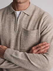 Natur - Brook Taverner Lambswool Blend Quarter Zip Jumper - Bild 5 von 5