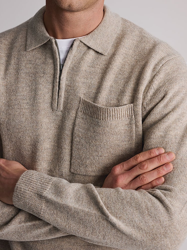 Natur - Brook Taverner Lambswool Blend Quarter Zip Jumper - Bild 5 von 5